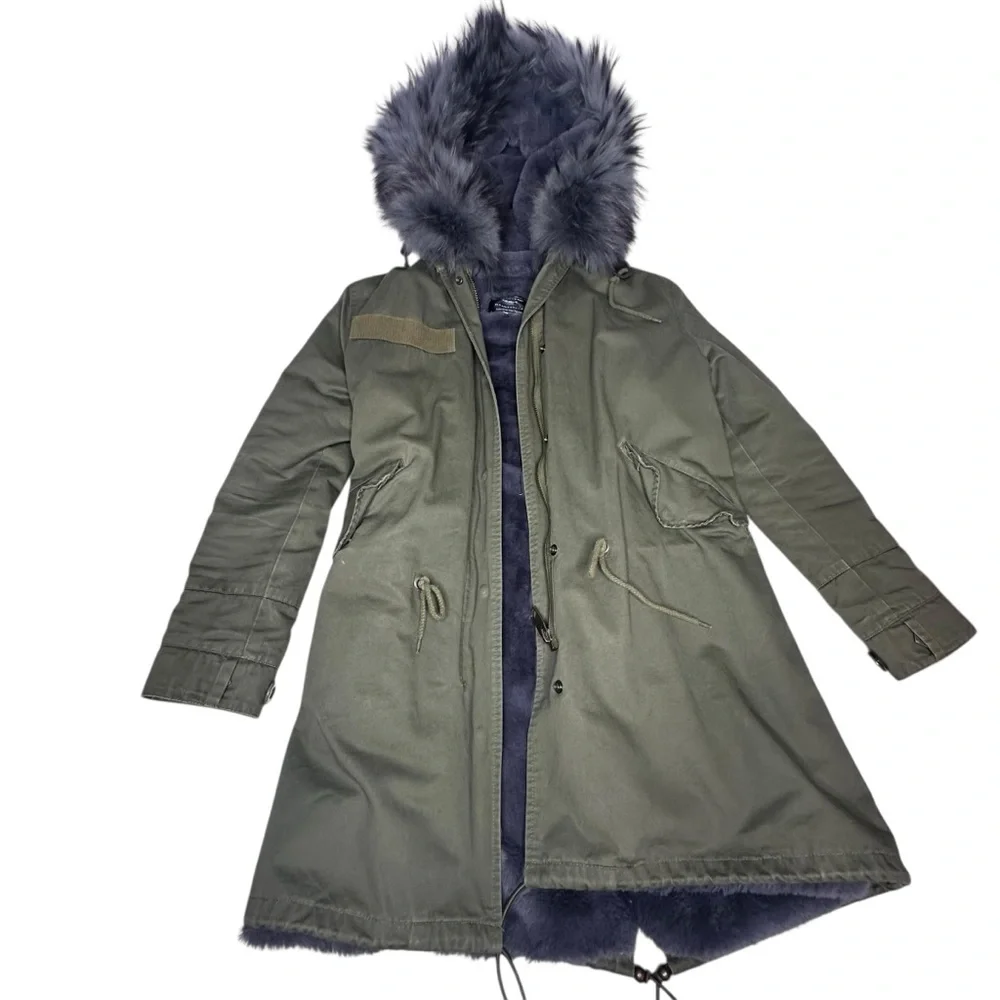 STUNNING MaoMaoKong Military Fur Parka green/purple S
